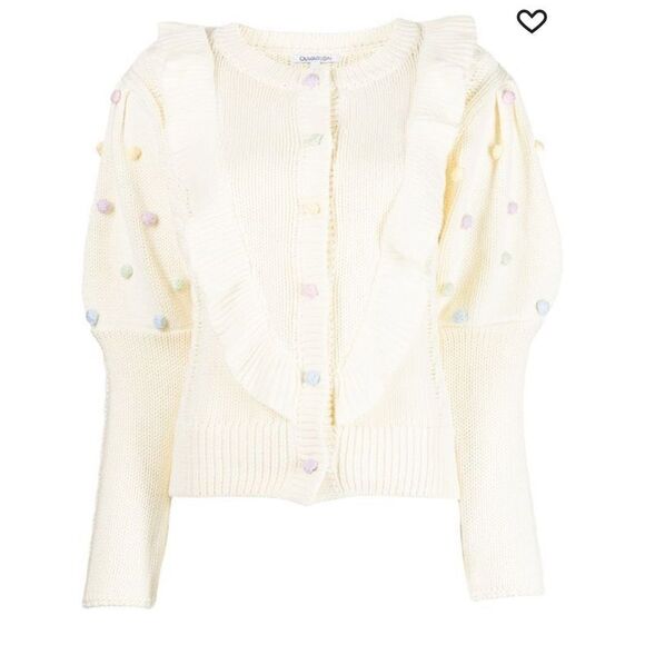 Olivia‎ Rubin Women's Cream Rou Pompom Ruffled Knitted Cotton Cardigan XS - Picture 5 of 6